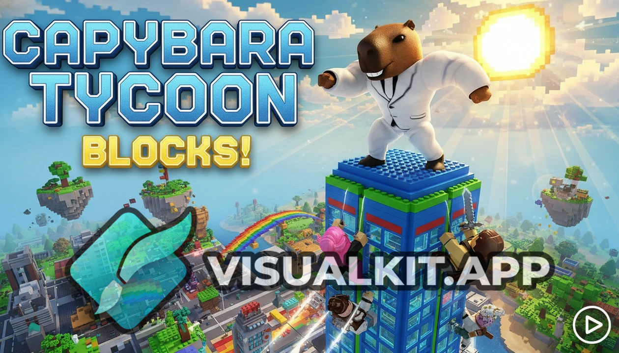 Capybara in a Suit Stands in Bright Roblox City Background