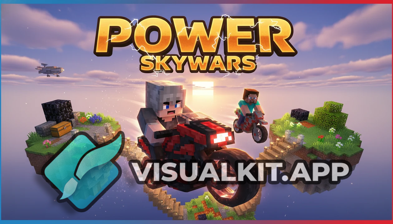 SkyWars thumbnail: POWER yazılı motor temalı Minecraft görseli