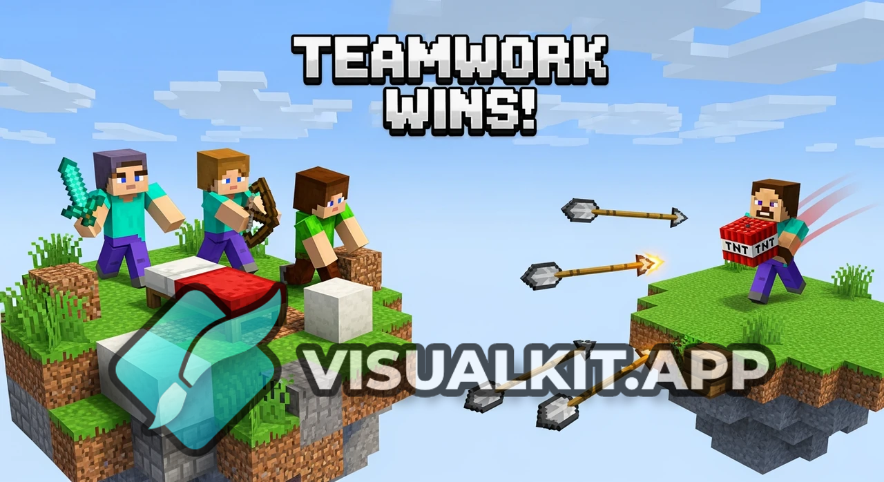 Minecraft Bedwars Thumbnail: 3 Players Defend Bed on Islands