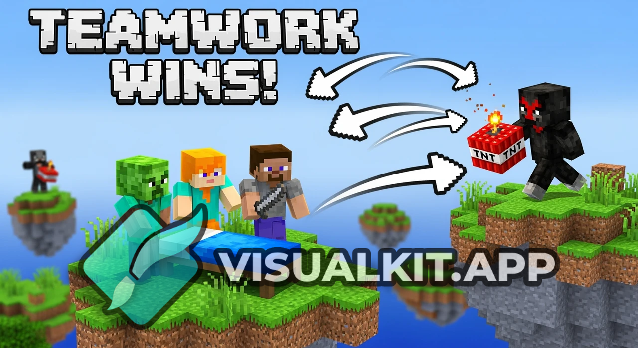 Minecraft Bedwars: 3 Players Defend Bed as TNT Enemy Approaches