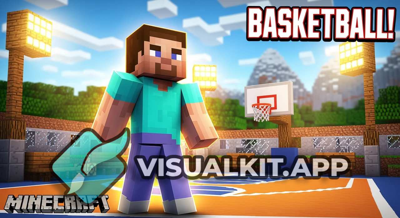 Minecraft Steve Standing in Front of Basketball Court