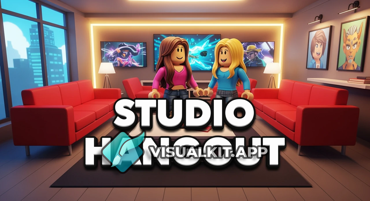 Roblox Studio Hangout Thumbnail — Red Couch Room with Two Girl Avatars