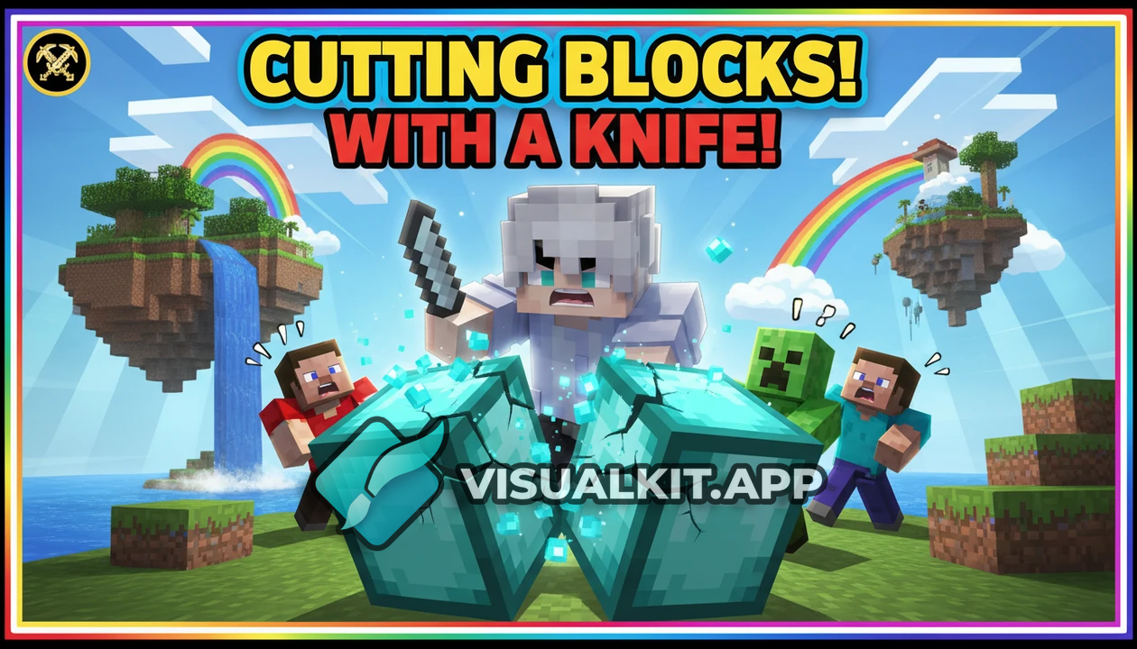 Minecraft Skin Cutting Blocks: Player Holds Knife, Block Split
