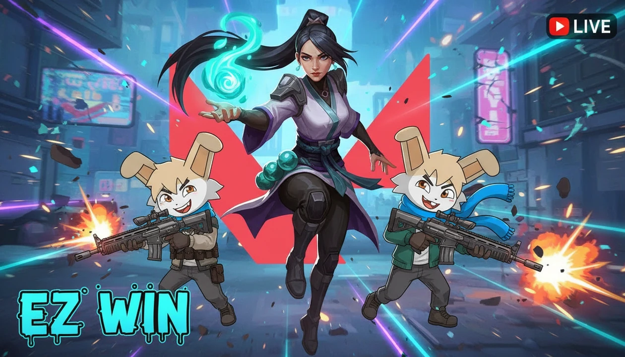 make thumbnail.. with the caracter,  valorant game EZ with live logo