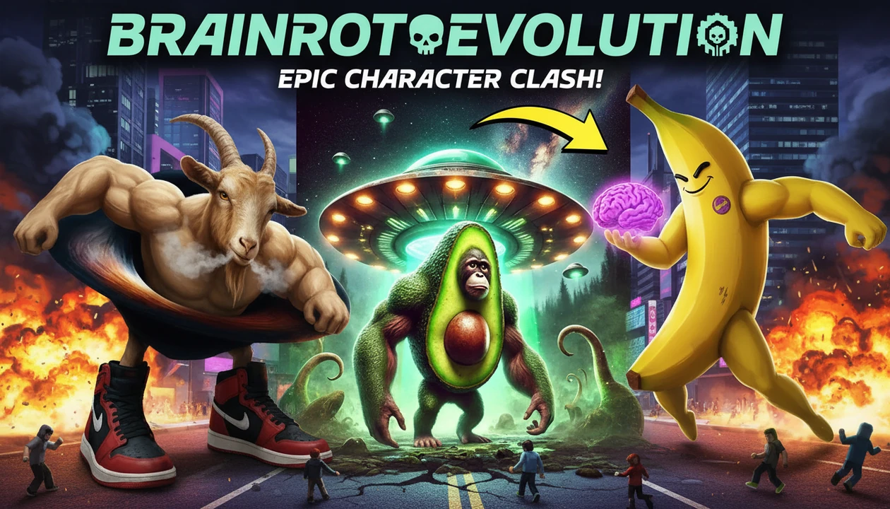 Make a thumbnail from the game brainrot evolution with these 3 characters.